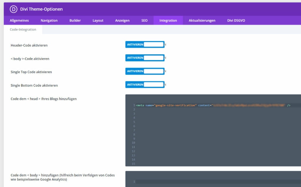 Google Search Console Divi Integration