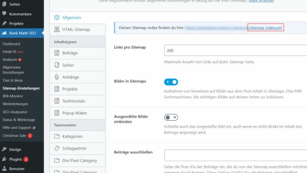 Google Search Console Divi Sitemap Rankmath