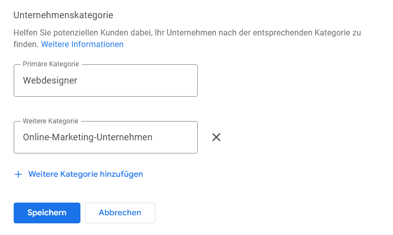 Unternehmenskategorie Google My Business