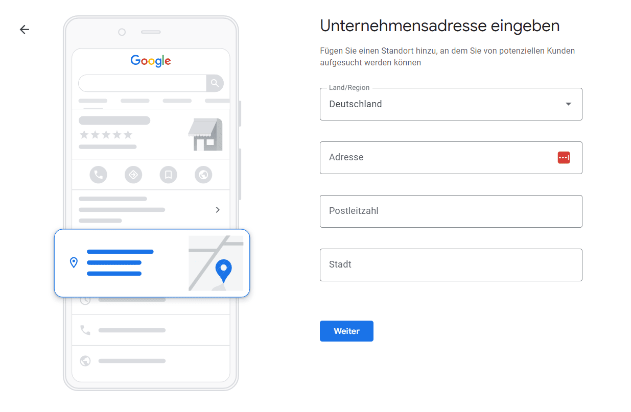 Google My Business Unternehmensadresse