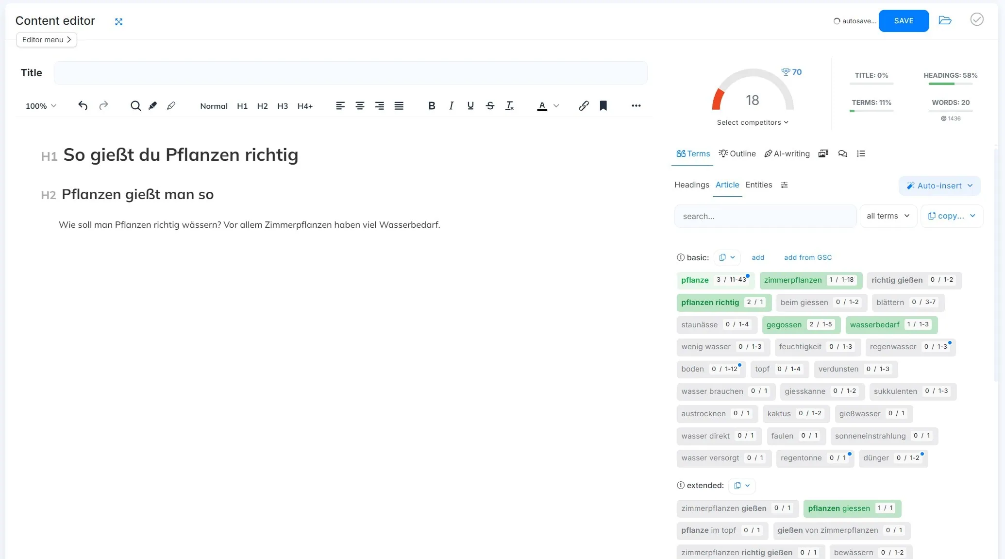 Neuronwriter Keywordanalyse