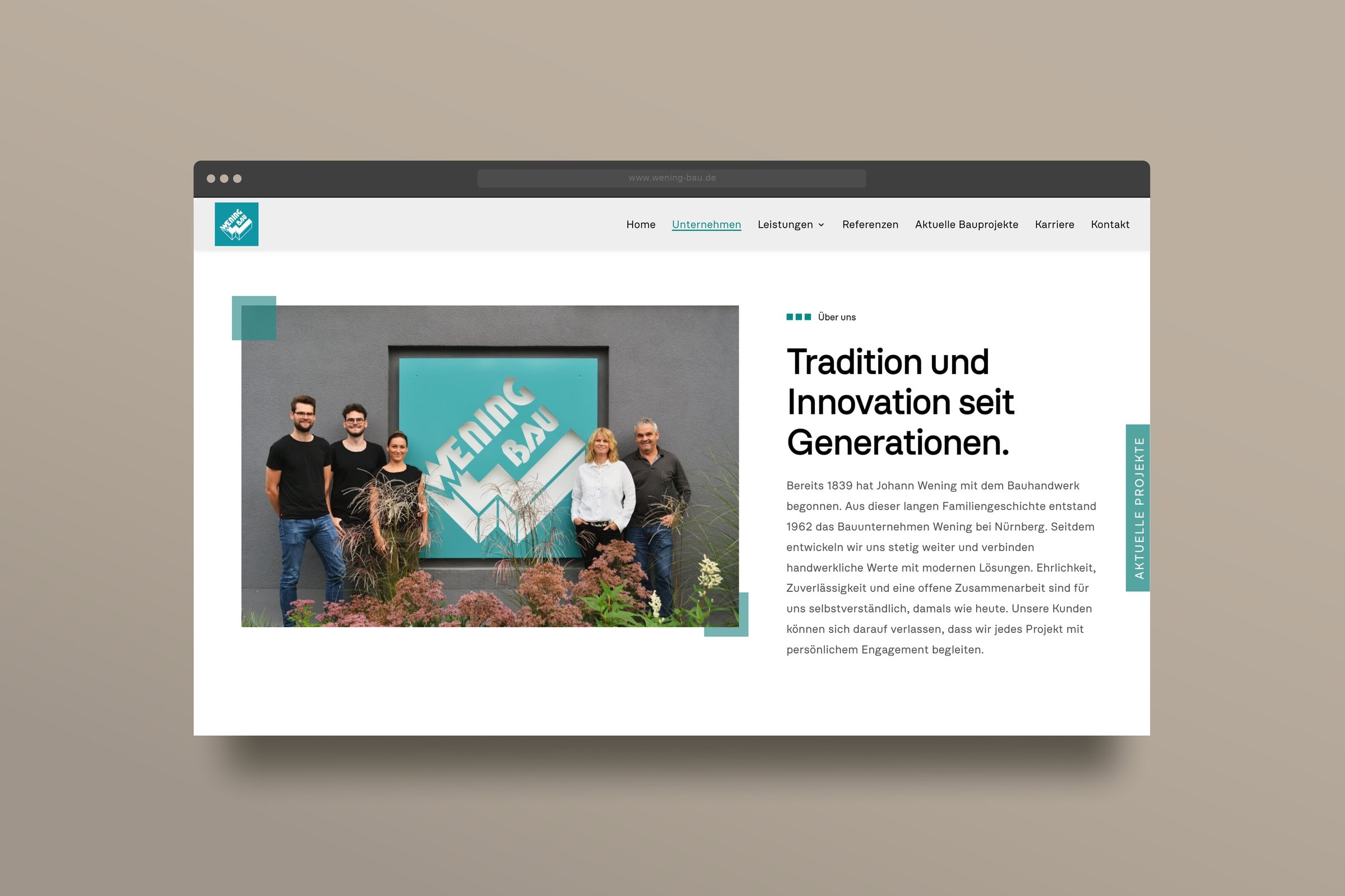 wening bau gmbh website desktop mockup
