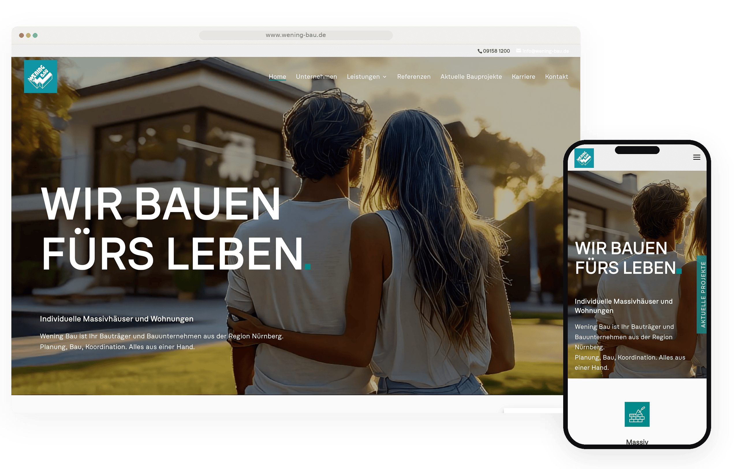wening bau gmbh website mockup desktop mobile