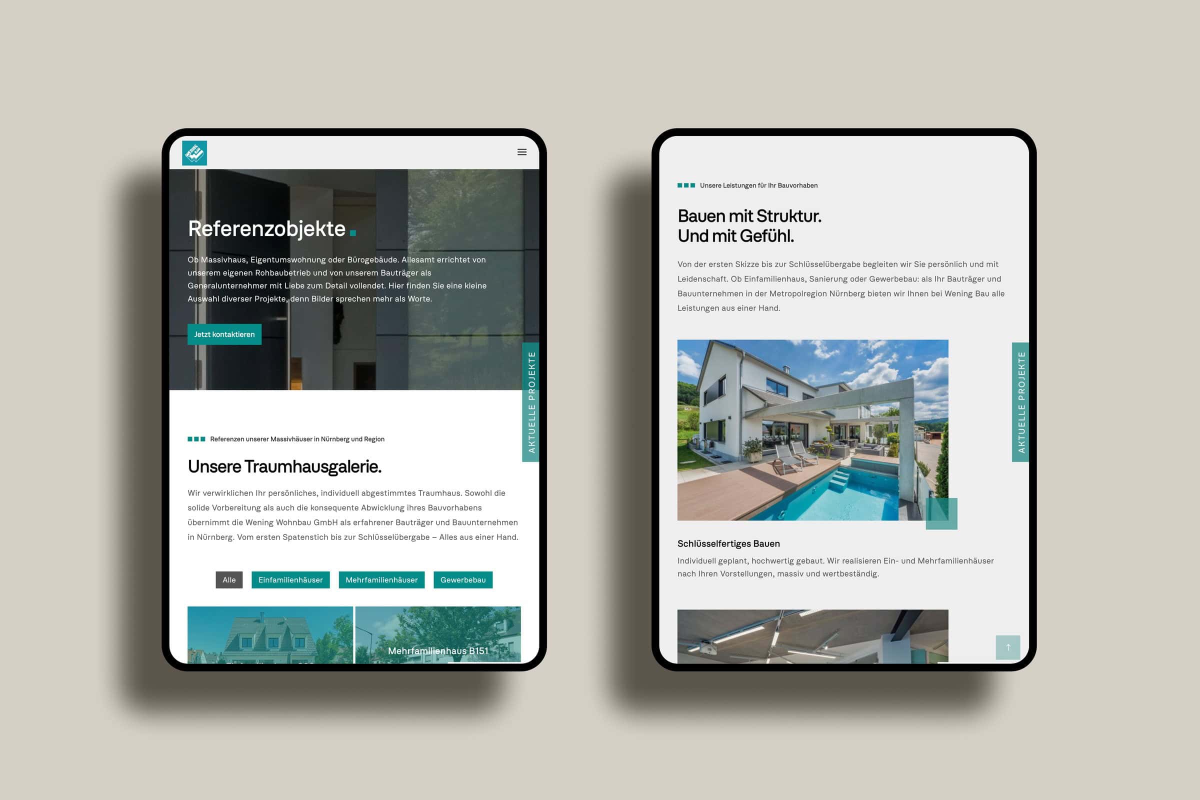 wening bau gmbh website tablet mockup