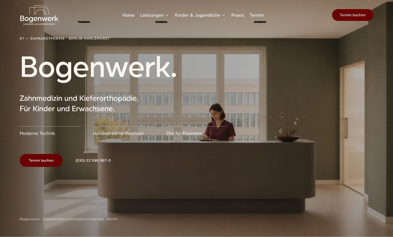 Bogenwerk Zahnarztpraxis Website der Zahnarztpraxis Bogenwerk als Beispiel für modernes Praxis-Webdesign