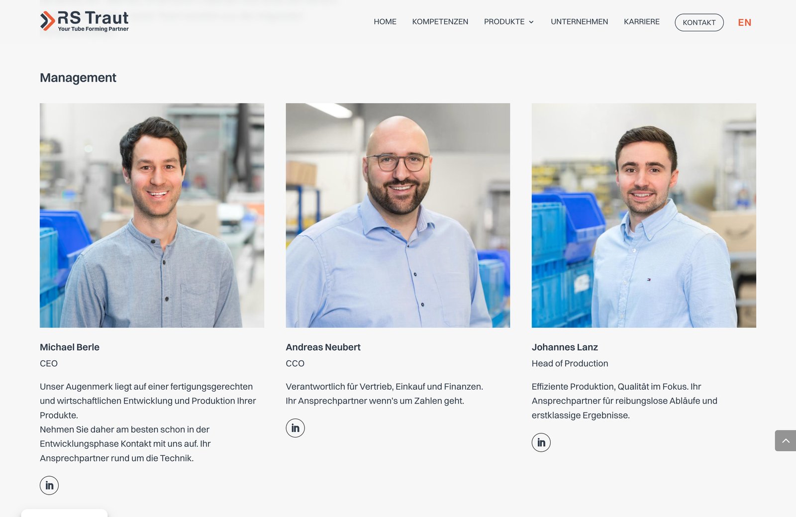 Management-Vorstellung bei RS Traut mit Fotos und Zustaendigkeiten der drei Ansprechpartner